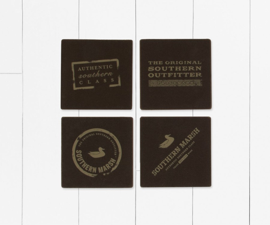 Accessories Southern Marsh Coozies And Bottle Openers | Waxed Canvas Coaster Set - Authentic Dark Brown