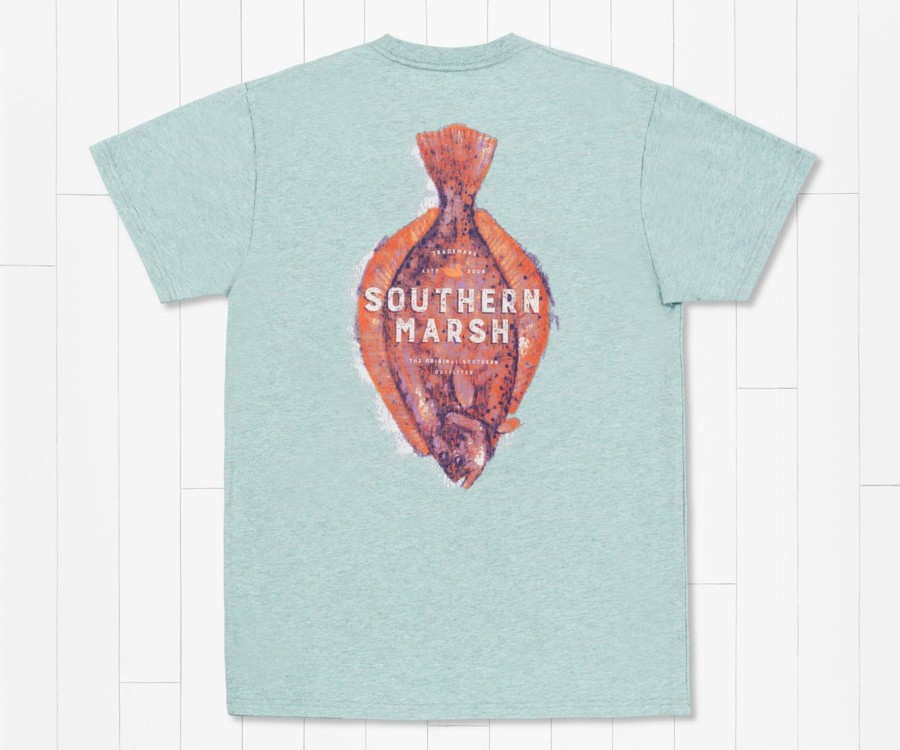 Men'S Southern Marsh Original Ss Tees | Impressions Tee | Flounder Washed Moss Blue