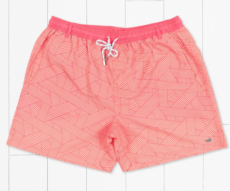 Men'S Southern Marsh Swim Trunks | Dockside Swim Trunk | Fractured Lines Strawberry Fizz And Melon Dockside
