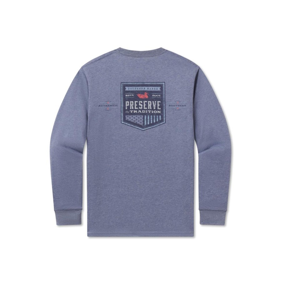 Women'S Southern Marsh Original Long Sleeve Tees | Southern Tradition Crest Tee | Long Sleeve Washed Slate Heather